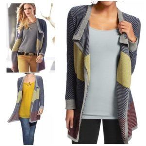 CAbi Striped Open Front Long Blanket Cardigan M